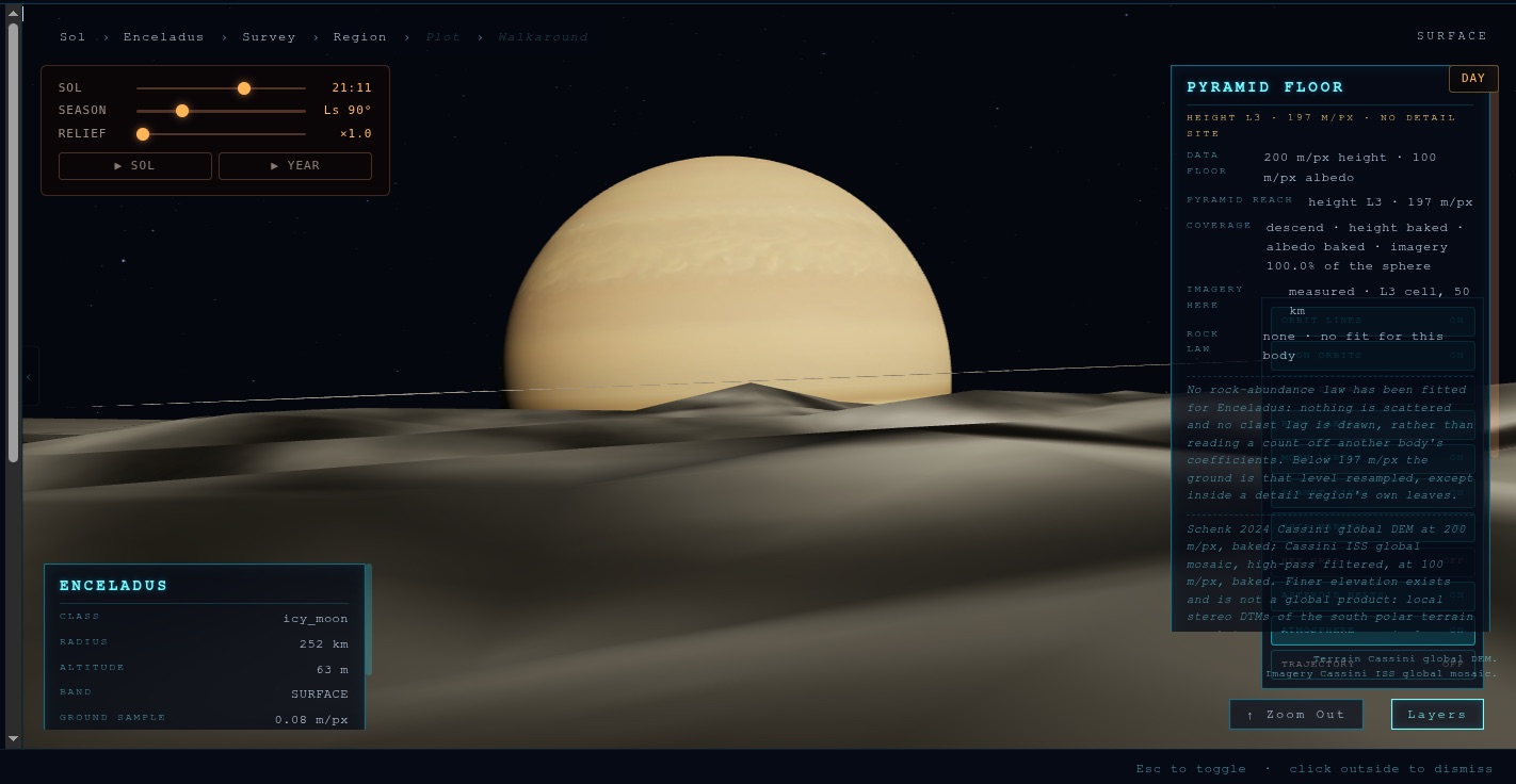 Saturn from the surface of Enceladus
