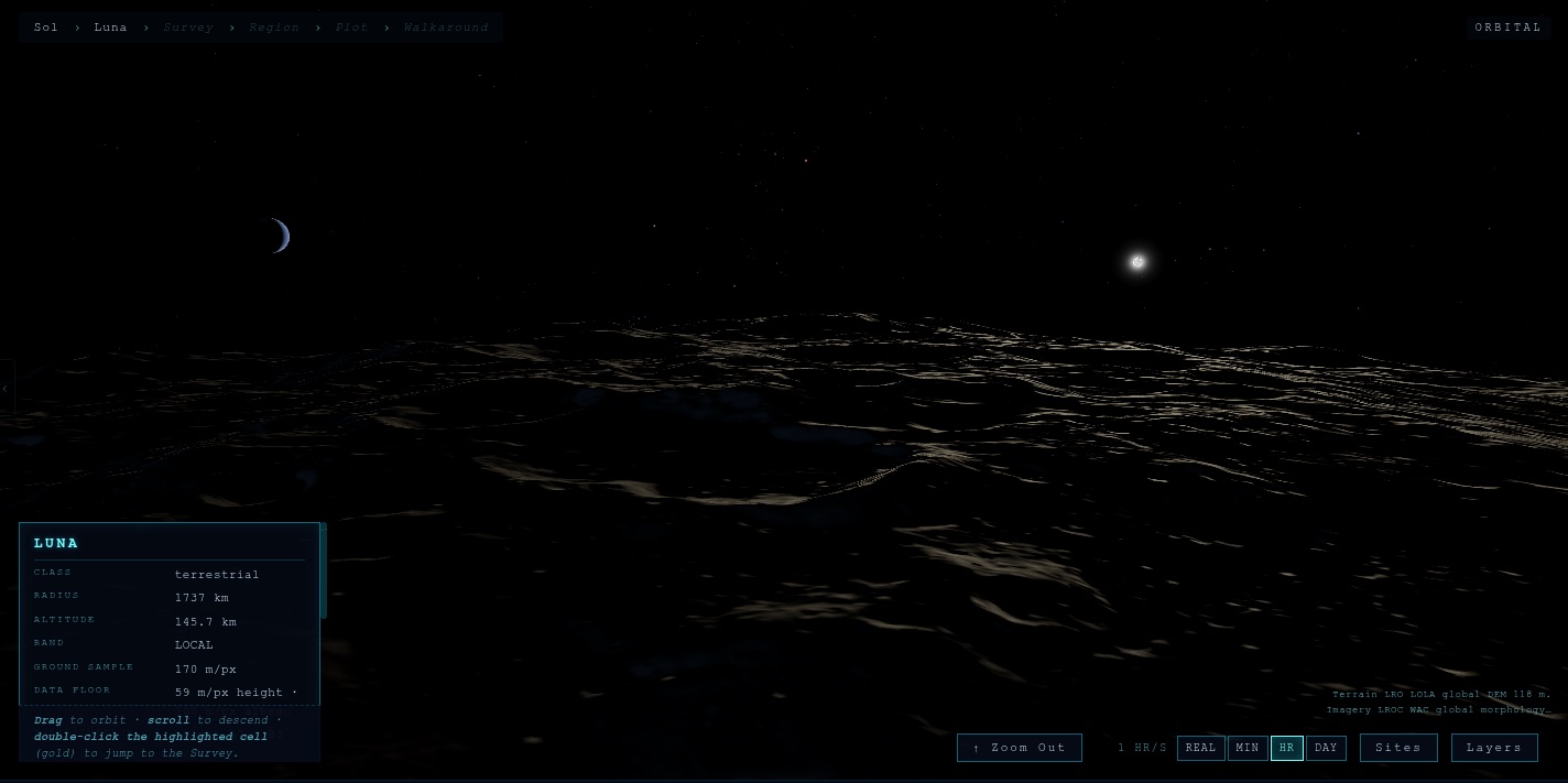 Crescent Earth from the Shackleton rim